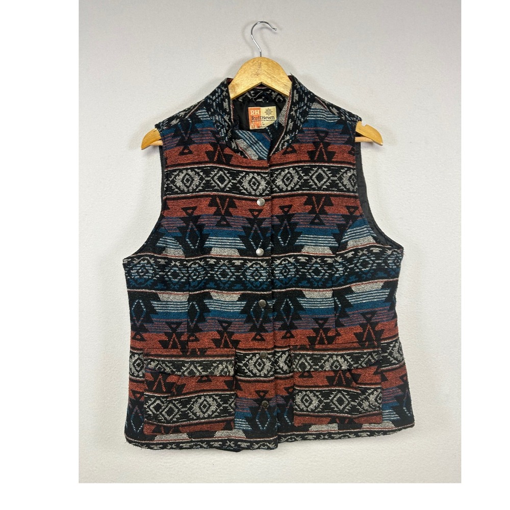 Western Boho RuffHewn Womens Large Multicolor Aztec‎ Tapestry Wool Blend Vest